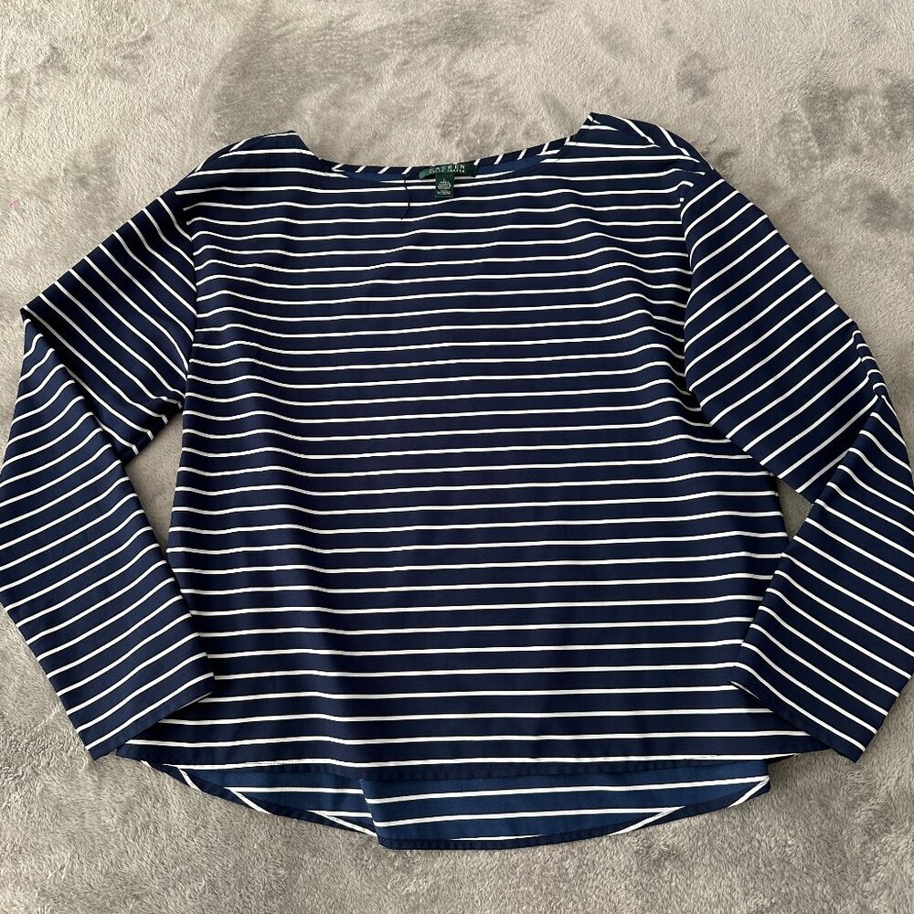Lauren Ralph Lauren Navy Boat Neck Nautical Blouse Women's LARGE